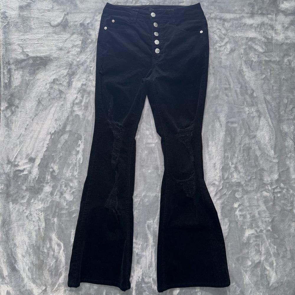 Y2K Vintage Forever 21 Distressed Corduroy Flare Leg Jeans Women's Size M Black